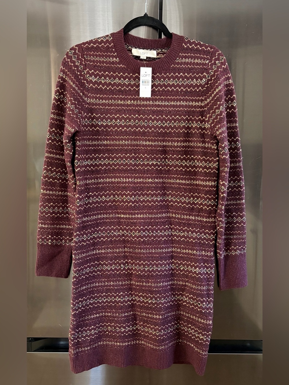 NWT LOFT Fair Isle Knit Shimmer Sweater Dress Sz Sm Nordic Cozy Holiday Preppy